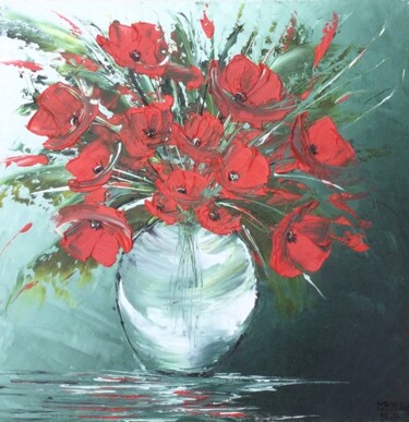 Painting titled "Bouquet de coquelic…" by Marie-Pascale Le Goff (L’île à L’eau), Original Artwork, Oil Mounted on Wood Stret…