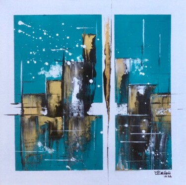 Painting titled "Turquoise" by Marie-Pascale Le Goff (L’île à L’eau), Original Artwork, Oil Mounted on Wood Stretcher frame