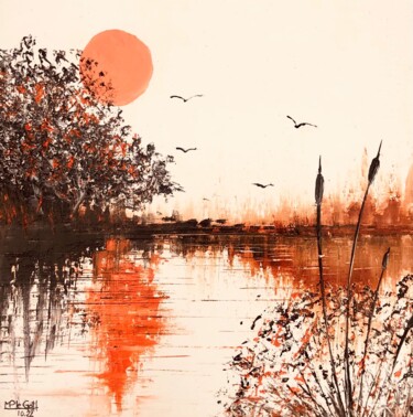 绘画 标题为“Orange, ile de Batz…” 由Marie-Pascale Le Goff (L’île à L’eau), 原创艺术品, 油 安装在木质担架架上