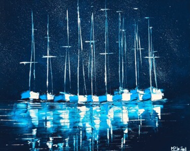 "Les voiliers bleus" başlıklı Tablo Marie-Pascale Le Goff (L’île à L’eau) tarafından, Orijinal sanat, Petrol Ahşap Sedye çer…