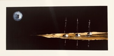 Pintura titulada "Mouillage spatial" por Marie-Pascale Le Goff (L’île à L’eau), Obra de arte original, Oleo Montado en Basti…