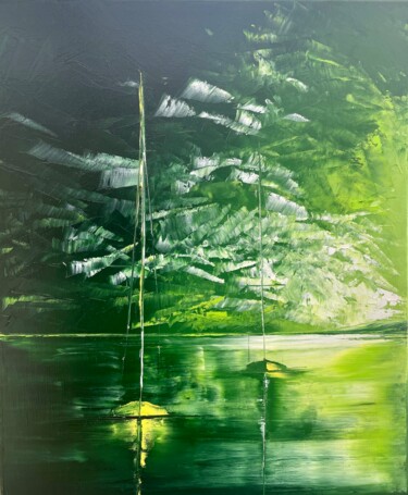 Pintura intitulada "Aurore boréale" por Marie-Pascale Le Goff (L’île à L’eau), Obras de arte originais, Óleo Montado em Arma…