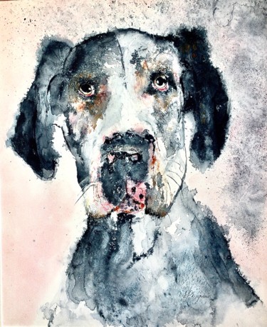 Pintura intitulada "The dog" por Lil Dupeux, Obras de arte originais, Aquarela