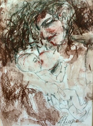 Schilderij getiteld "Maternité" door Lil Dupeux, Origineel Kunstwerk, Aquarel