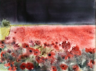 Pittura intitolato "Rouge passion" da Lil Dupeux, Opera d'arte originale, Acquarello