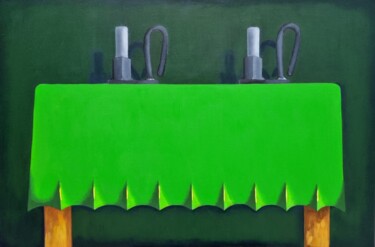 Peinture intitulée "Two Candles in Green" par Lili Cabarli, Œuvre d'art originale, Huile