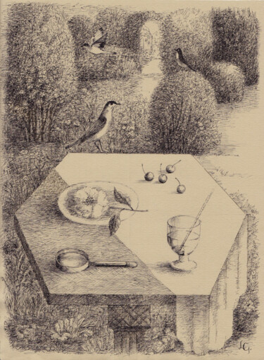 Rysunek zatytułowany „Eine Erinnerung an…” autorstwa Lili Gräfenstein, Oryginalna praca, Atrament