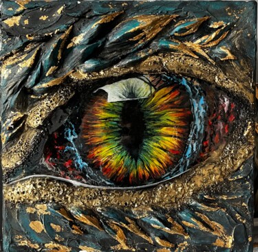 Painting titled "Dragon Aye" by Lili Grima, Original Artwork, Clay
