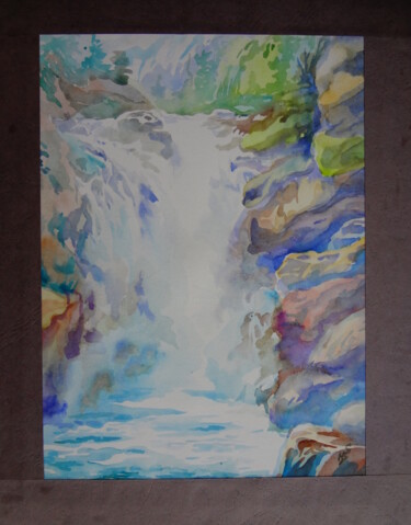Peinture intitulée "Водопад в горах 1" par Lili Pic, Œuvre d'art originale, Aquarelle
