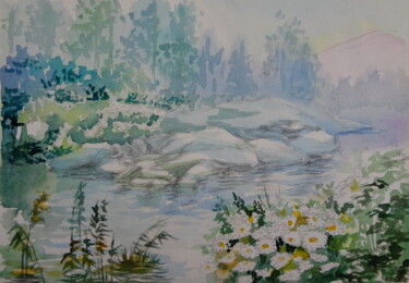 绘画 标题为“Озеро 1” 由Lili Pic, 原创艺术品, 水彩 安装在纸板上