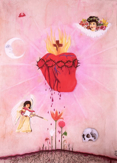 Collages intitolato "PRINT Sagrado Coraz…" da Lili Sofía, Opera d'arte originale, Collages