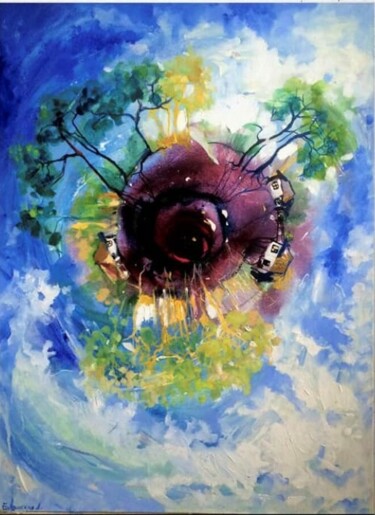 Painting titled "Universe" by Liliia Budzinskaia, Original Artwork, Oil Mounted on Wood Stretcher frame