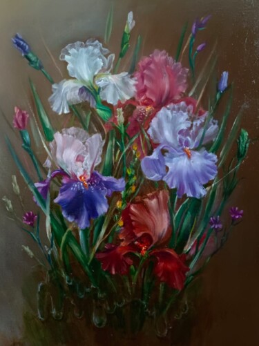 Картина под названием "ирисы" - Лилия Холкина, Подлинное произведение искусства, Масло