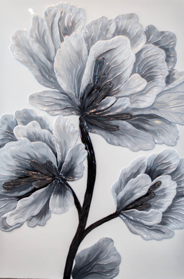 Peinture intitulée "Черные пионы" par Lilia Sagalieva (LI MILNE), Œuvre d'art originale, Acrylique Monté sur Autre panneau r…