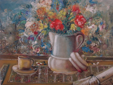 Pintura intitulada "O café de manha" por Lilia Buraga, Obras de arte originais, Óleo