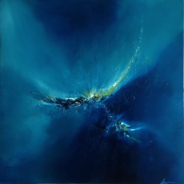 Painting titled "abstrait bleu 80x80" by Lilian Fournier, Original Artwork, Oil