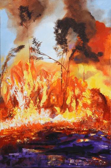 Malerei mit dem Titel "Incendio en el para…" von Liliana Beatriz Teruel, Original-Kunstwerk, Öl