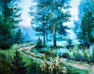Картина под названием "Пейзаж " Утро в лес…" - Лилиана Ковхуто, Подлинное произведение искусства, Масло