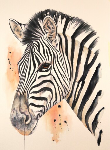 Painting titled "Zebra" by Liliana Oliveira, Original Artwork, Watercolor