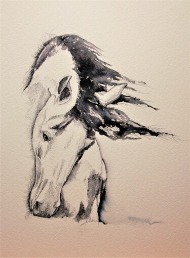 Painting titled "Horse" by Liliana Oliveira, Original Artwork, Watercolor