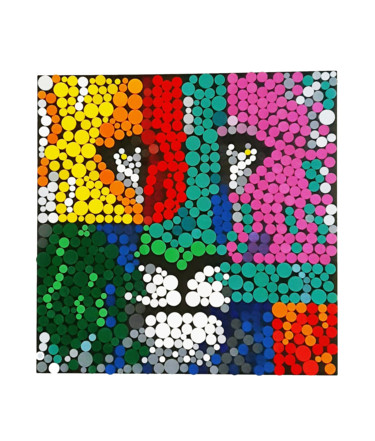 Картина под названием "Rainbow Lion 39x39…" - Liliana Stoica, Подлинное произведение искусства, Дерево Установлен на Деревян…