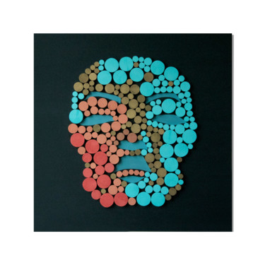 Mask 27.5x27.5' / sckeleton / 3D mosaic wood painting Malerei mit dem Titel "Mask 27.5x27.5' / s…" von Liliana Stoica, Original Kunstwerk, Holz Auf Holzplatte montiert