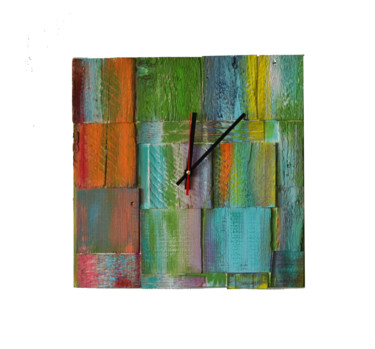 Rainbow Garden 13.7x13.7" / acrylic painted clock / wood Design titled "Rainbow Garden 13.7…" by Liliana Stoica, Original Art, Accessories