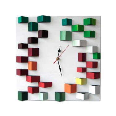 Spring Angles / 13.7x13.7" / 3D wood wall clock Design mit dem Titel "Spring Angles / 13.…" von Liliana Stoica, Original-Kunstwerk, Möbel