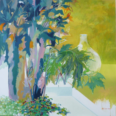 Malerei mit dem Titel "Jardin avec Dame Je…" von Liliane Camier, Original-Kunstwerk, Öl
