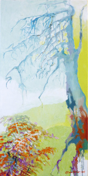 Schilderij getiteld "J'avance lentement…" door Liliane Camier, Origineel Kunstwerk, Olie