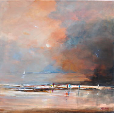 Un dimanche d’hiver sur la plage Peinture intitulée "Un dimanche d’hiver…" par Liliane Paumier, Œuvre d'art originale, Acrylique Monté sur Châssis