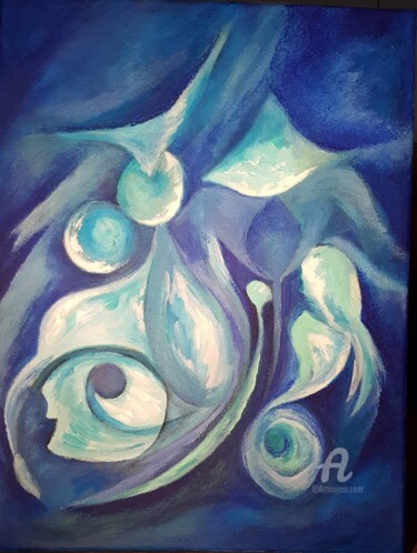 Painting titled "bleu imagine" by Liliane Cima, Original Artwork, Acrylic