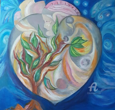 Painting titled "coeur imagine" by Liliane Cima, Original Artwork, Acrylic Mounted on Wood Stretcher frame