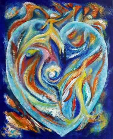 Painting titled "Coeur traversant" by Liliane Cima, Original Artwork, Acrylic Mounted on Wood Stretcher frame