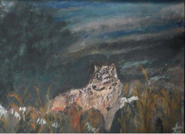 Peinture intitulée "repos du loup" par Liliane Leroy, Œuvre d'art originale, Huile
