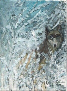 Peinture intitulée "loup dans la neige" par Liliane Leroy, Œuvre d'art originale, Huile