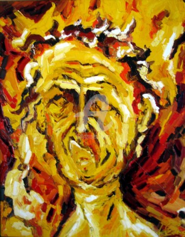 Painting titled "fou triste .73x60.j…" by Liliane Penin, Original Artwork, Oil