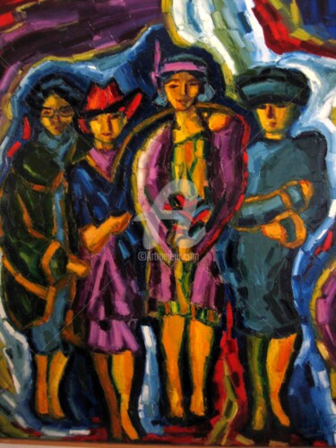 Painting titled "quatre femmes.92X73…" by Liliane Penin, Original Artwork, Oil