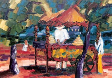 Peinture intitulée "marchand-de-glaces.…" par Liliane Penin, Œuvre d'art originale, Huile