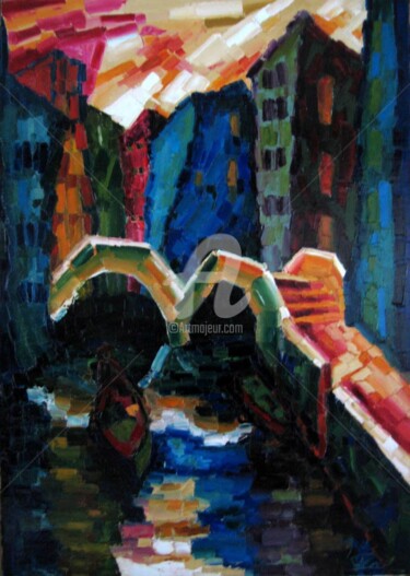 Painting titled "pont-a-venise-92x65…" by Liliane Penin, Original Artwork, Oil