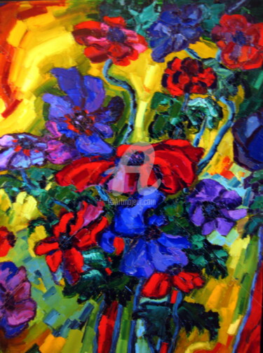 Painting titled "anemones-81x60.jpg" by Liliane Penin, Original Artwork, Oil