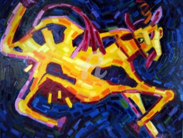Peinture intitulée "vache joyeuse.92X73…" par Liliane Penin, Œuvre d'art originale