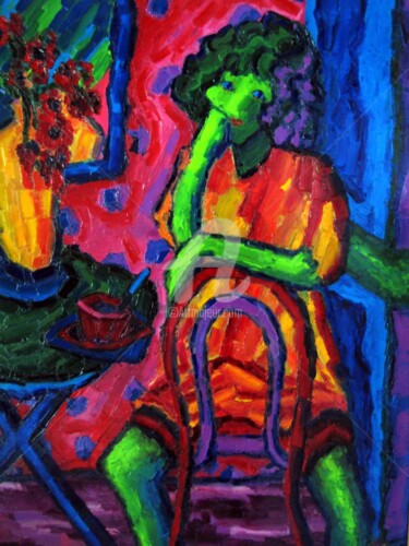 Peinture intitulée "jeune-fille-assise-…" par Liliane Penin, Œuvre d'art originale, Huile
