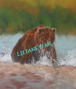 Peinture intitulée "L'ours dans l'eau" par Liliane Yenk, Œuvre d'art originale
