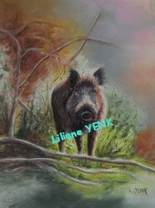 Painting titled "Sanglier" by Liliane Yenk, Original Artwork