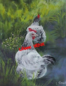 Peinture intitulée "Les poules" par Liliane Yenk, Œuvre d'art originale