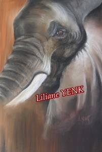 Peinture intitulée "Tête d'éléphant" par Liliane Yenk, Œuvre d'art originale