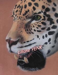 Peinture intitulée "Tête de léopard (pa…" par Liliane Yenk, Œuvre d'art originale