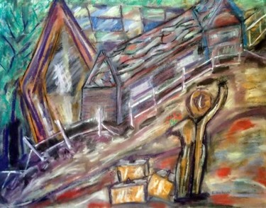 Рисунок под названием "Back Home by Li. Na…" - Li Narboni, Подлинное произведение искусства, Древесный уголь