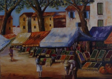Peinture intitulée "Marché provencal" par Lifa, Œuvre d'art originale, Huile